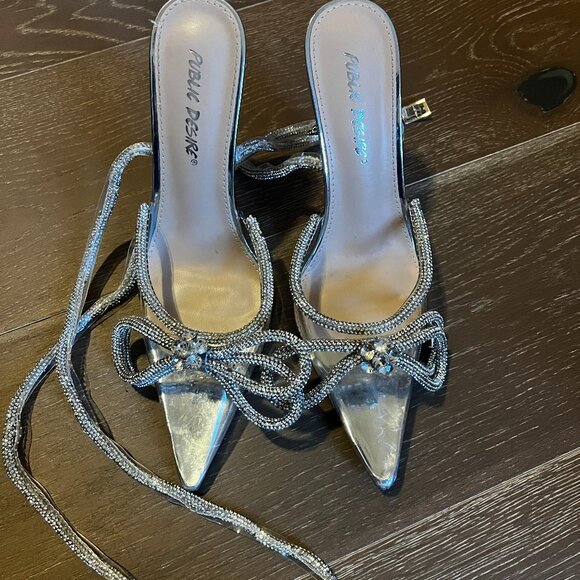 Public Desire silver rhinestone wrap heels - Picture 1 of 2